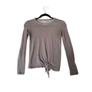 MADEWELL Striped Tie Front Pullover Basic Top Brown/Cream Women's Size XXS
